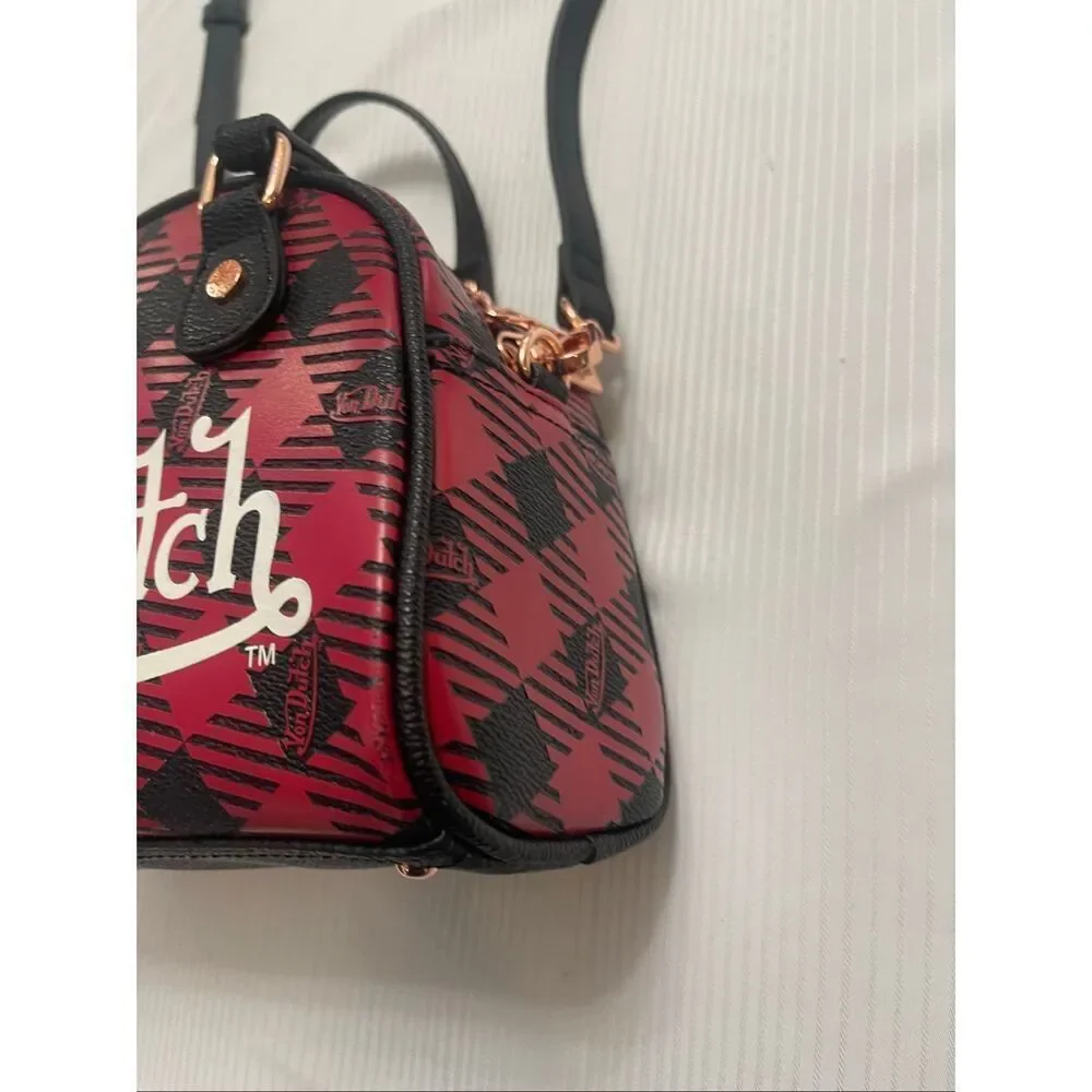 NWT Von Dutch Red Black Plaid Bowling Bag Crossbody Purse NIB New